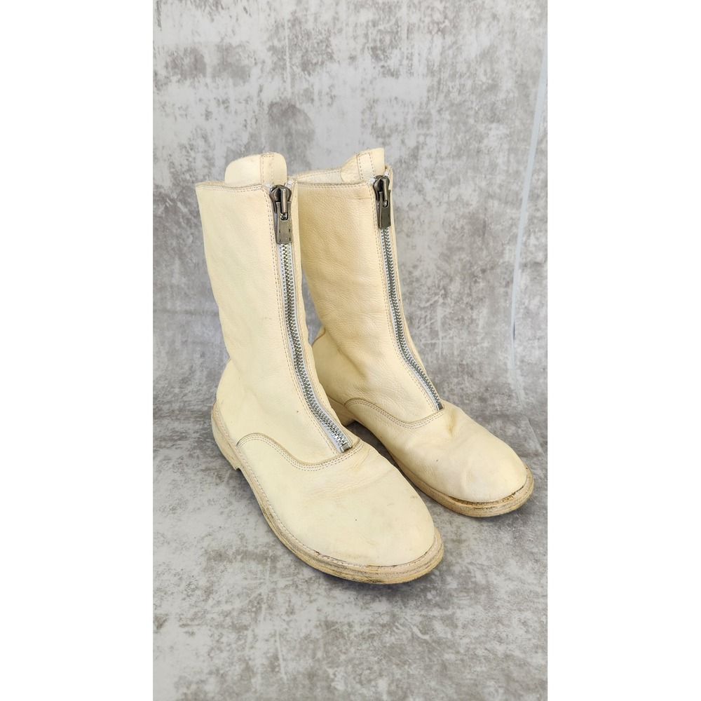 Guidi 210 Front Zip Boots Womens 36 Cream Ivory Leather Mid Calf Italy Grunge